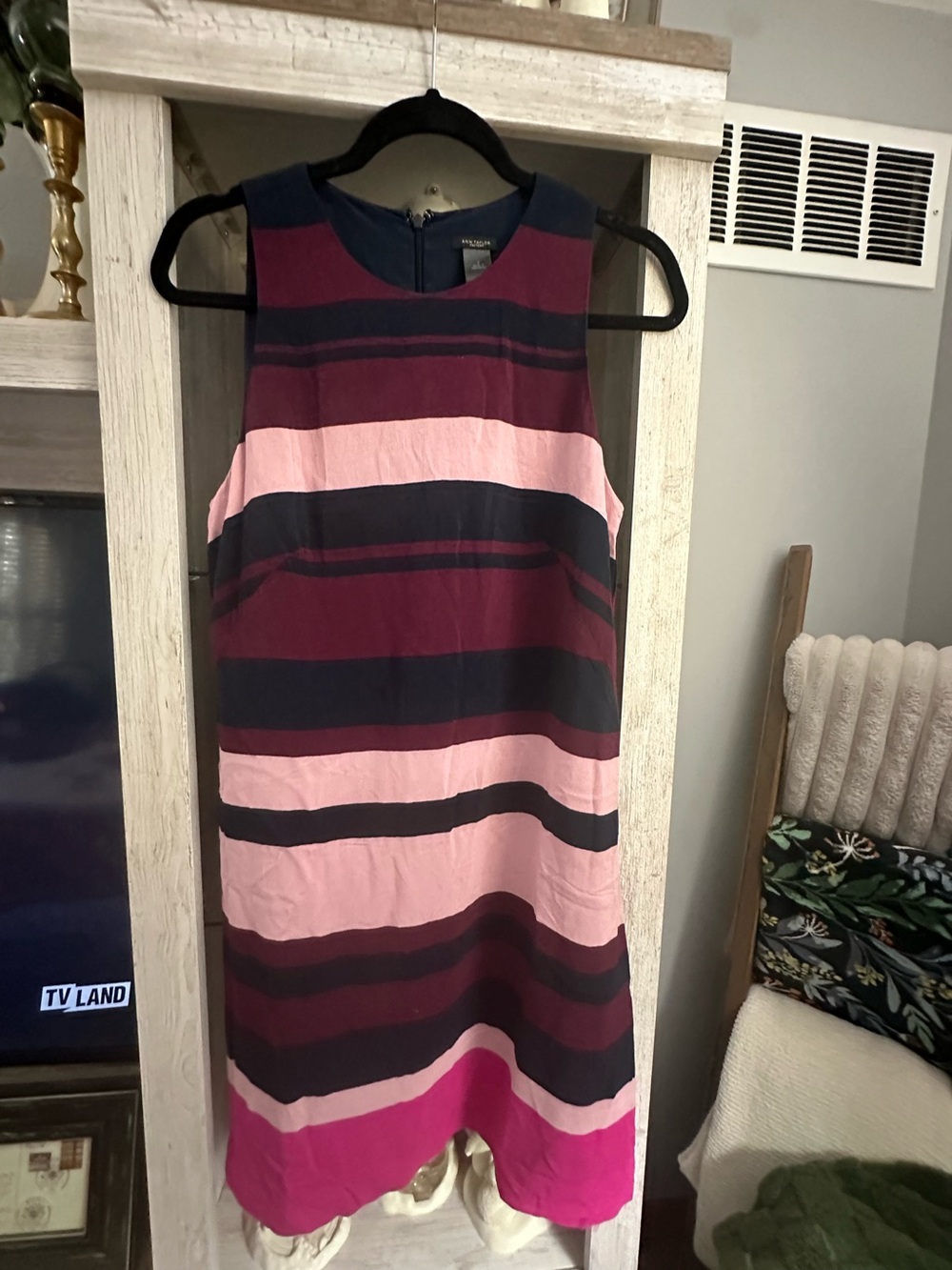 Ann Taylor Sleeveless Striped Shift Dress - Pink, Magenta & Navy